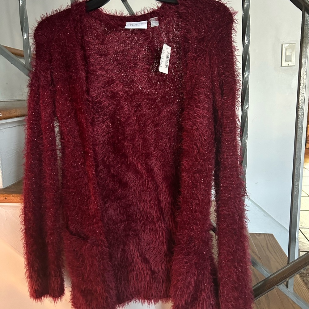 Place Burgundy Fuzzy Kids Sweater